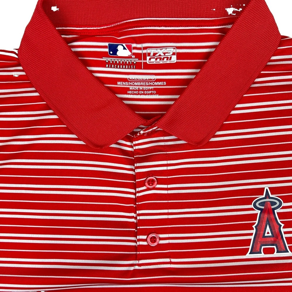 Anaheim Angels TX3 COOL Polo Shirt Men's XXL Red White Striped MLB Genuine Merch